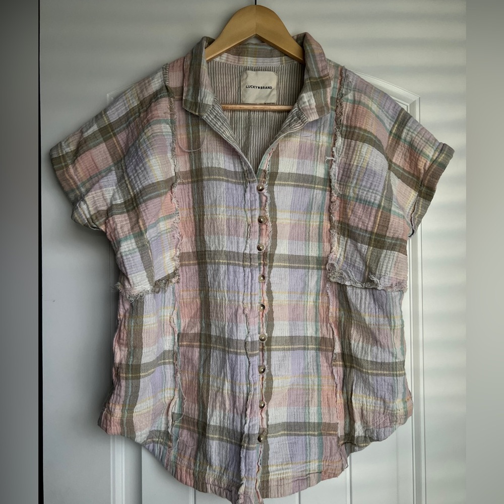 Lucky Brand Women's Plaid Printed Camp Shirt